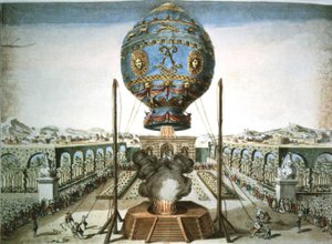 Globo aerostático en el jardín de Jean Baptiste Reveillons en Versalles