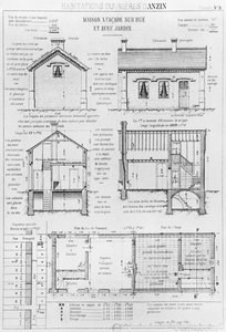 Casas para trabajadores en Anzin, lámina 9 de Les habitations ouvrieres en tous pays, situación en 1878, Avenir por Emile Muller y Emile Cacheux, París, publicado 1879 de French School