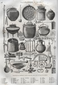 Utensilios domésticos encontrados en las excavaciones de Pompeya - Nueva Enciclopedia Nacional por Maurice La Charest de French School
