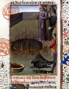 Cómo despiezar un jabalí - en "Libro de Caza de Gaston Phoebus, Conde de Foix, Señor de Bearn"