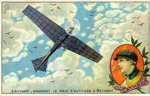 Hubert Latham ganando el premio de altitud en la reunión aérea de Reims-Betheny de French School