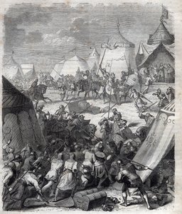 Guerra de los Cien Años: Batalla de Poitiers (1356). Grabado en “Historia de los Papas (...) Crímenes de los Reyes y Emperadores a través de los siglos” por Maurice Lachatre de French School