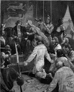 Guerra de los Cien Años. Los burgueses de Calais: devoción de Eustache de St. Pierre y sus compañeros al Rey Eduardo III de Inglaterra imploran su gracia, apoyados por la Reina Philippa de Hainaut (1311-1369)