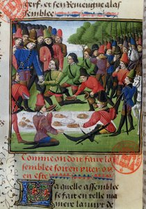 Almuerzo de caza, del Livre de la Chasse de Gaston Phebus de Foix (1331-91) de French School