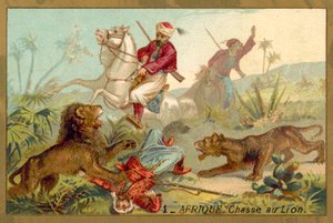 Caza de leones en África