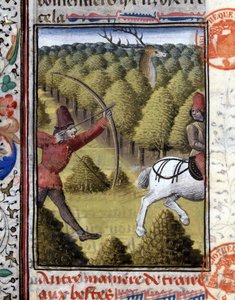 Escena de caza en El Libro de Caza de Gaston Phoebus, Conde de Foix, Señor de Béarn. Siglo XIV de French School