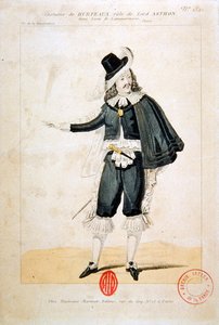 Hurteaux en el papel de Lord Enrico Ashton, en la ópera Lucie de Lammermoor, de Gaetano Donizetti (grabado en color) de French School