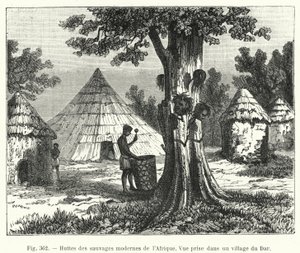 Cabañas de los salvajes modernos de África