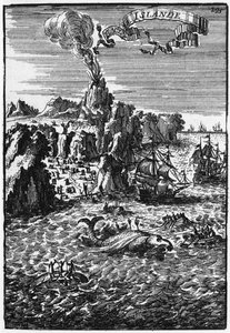 Islandia y la pesca de ballenas, ilustración de Descripción del Universo por Allain Manesson Mallet (1630-1706) publicado en París, 1683 de French School
