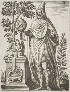 Retrato ideal de Apolonio de Tiana, de De Divinationewet Magicis Praestigiis por Jean-Jacques Boissard, 1605, publicado en A History of Magic a finales del siglo XIX