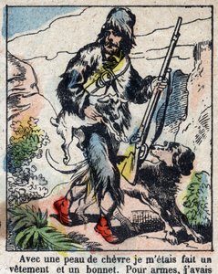 Ilustración para el libro de Daniel Defoe “Robinson Crusoe”. Imágenes de Epinal de finales del siglo XIX de French School