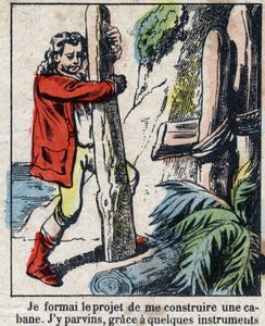 Ilustración para el libro de Daniel Defoe “Robinson Crusoe”. Imágenes de Epinal de finales del siglo XIX de French School