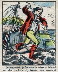 Ilustración para el libro de Daniel Defoe “Robinson Crusoe”. Imágenes de Epinal de finales del siglo XIX de French School