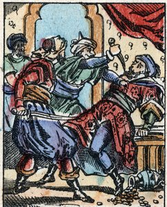Ilustración de los cuentos de Las mil y una noches. Alí-Babá. Grabado en madera de Imaging Pellerin - Epinal, finales del siglo XIX.
