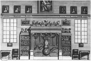 Ilustración de Cabinet de la Bibliothèque Sainte-Geneviève por el Reverendo Père Claude Du Molinet (1620-87) 1692 de French School