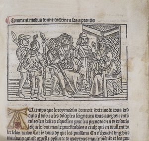 Ilustración de Le Livre du Roy Modus et de la Reine Racio por Henri Ferrieres, 1486 de French School