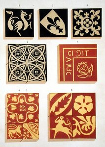 Ilustración de patrones cerámicos del siglo XIII de un libro de fuentes de decoración de French School