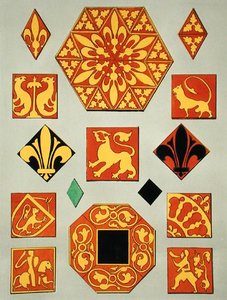Ilustración de patrones cerámicos del siglo XIII de un libro de fuentes de decoración de French School