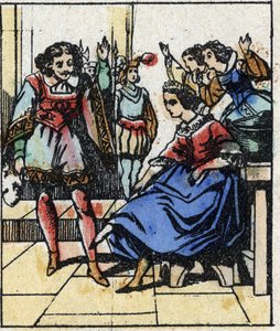 Ilustración del cuento de Charles Perrault "Cenicienta o El zapatito de cristal". Grabado en madera de Imaging Pellerin - Epinal, finales del siglo XIX.