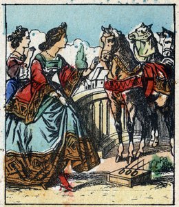 Ilustración del cuento de Charles Perrault "Cenicienta o La zapatilla de cristal". Grabado en madera de Imaginería Pellerin - Epinal, finales del siglo XIX.