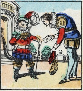 Ilustración del cuento de Charles Perrault "El Gato con Botas". Grabado en madera de Imaging Pellerin - Epinal, sd. Finales del siglo XIX.