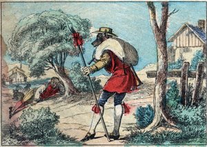 Ilustración de la fábula de Jean de la Fontaine (1621-1695): el lobo se convirtió en pastor. Imagen de Epinal de finales del siglo XIX.