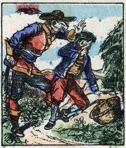 Ilustración del cuento "Raminagrobis y los ratones". Grabado en madera de Imaging Pellerin - Epinal, sd. Finales del siglo XIX.