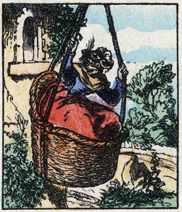 Ilustración del cuento “Raminagrobis y los ratones”. Grabado en madera de Imaging Pellerin - Epinal, finales del siglo XIX. de French School