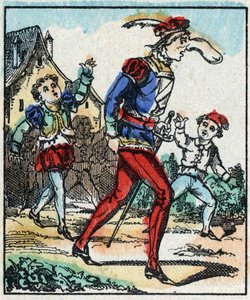 Ilustración del cuento "Las aventuras de Grand Flandrin" Grabado en madera de Imaging Pellerin - Epinal, sd. Finales del siglo XIX. de French School