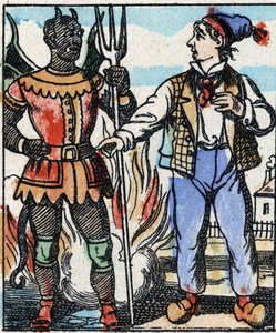 Ilustración del cuento “El Tenedor del Diablo” Grabado en madera de Imagerie Pellerin - Epinal, sd. Finales del siglo XIX.