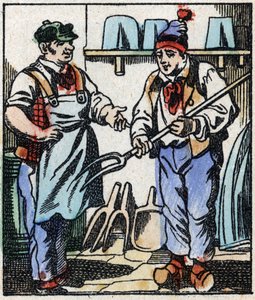 Ilustración del cuento “El Tenedor del Diablo” Grabado en madera de Imagerie Pellerin - Epinal, sd. Finales del siglo XIX.