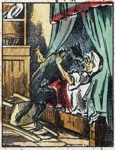 Ilustración del cuento "Caperucita Roja" de Charles Perrault. Grabado en madera de Imaging Pellerin - Epinal, sd. Finales del siglo XIX.