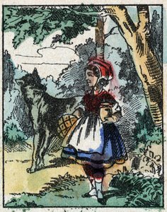 Ilustración del cuento "Caperucita Roja" de Charles Perrault. Grabado en madera de Imaginería Pellerin - Epinal, finales del siglo XIX.