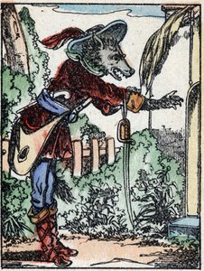 Ilustración del cuento “El lobo, la cabra y los siete cabritos”. Grabado en madera de Imaging Pellerin - Epinal, finales del siglo XIX.