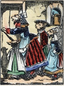 Ilustración del cuento "El lobo, la cabra y los siete cabritillos". Grabado en madera de Imaging Pellerin - Epinal, finales del siglo XIX.