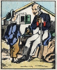 Ilustración del cuento "Historia verídica de Jeannot Serinet". Grabado en madera de Imaginería Pellerin - Epinal, finales del siglo XIX.