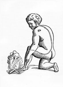 Ilustración del funcionamiento de los conductos de la glándula pineal en el sistema nervioso humano en relación con una reacción al fuego, de Tractatis de Homine, publicado en Ámsterdam por Elsevier, 1677 de French School
