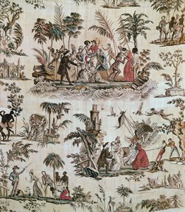 Ilustraciones de incidentes de la novela Paul et Virginie, Toile de Nantes, c.1800 de French School