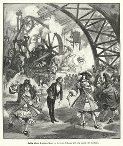 Visita imaginada del Rey Luis XIV y su corte al Pabellón de Máquinas en la Exposición Universal de París en 1889 de French School