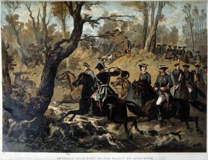 Emperatriz Eugenia y Napoleón III: Escena de caza en Compiegne de French School