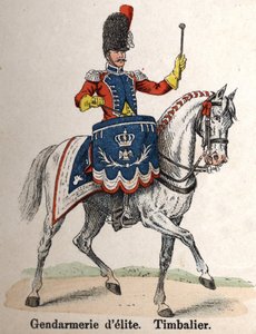 Guardia Imperial Napoleón I: Gendarmería de Élite - Timbalier. Lámina del libro Les Uniforms de l