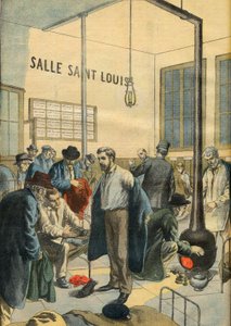 En un refugio para personas sin hogar. En el asilo nocturno en París - Ilustración para Le petit Journal de French School