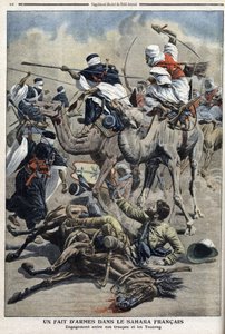 En el Sahara inglés: lucha entre tropas francesas y tuaregs, ilustración del periódico "Le Petit Journal" del 17 de marzo