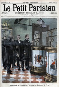 Inauguración de laboratorios en la bolsa de comercio: el Sr. Masson, presidente de la Cámara de Comercio de París, presenta al Ministro de Comercio Millerand los nuevos locales para la condición de cerdas y lanas y el laboratorio para pruebas de papel. de French School