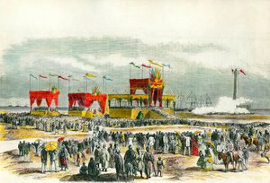 Inauguración del Canal de Suez en Egipto en 1869: el “Te Deum” canta en Port Said. El canal fue creado para conectar el Mar Rojo con el Mar Mediterráneo. de French School