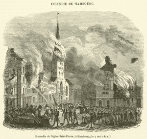 Incendio de la iglesia de San Pedro, en Hamburgo, el 7 de mayo de 1842 de French School