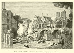 Incendio del Petit-Pont, el 27 de abril de 1718; según una pintura de la época, perteneciente a M Bonnardot de French School