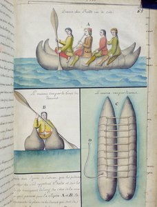 Indios de los Mares del Sur usando botes llamados Balds