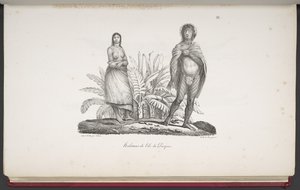 Habitantes de la isla de Pascua, de Un viaje pintoresco alrededor del mundo, con retratos de salvajes de América, Asia, África y las islas del Gran Océano; paisajes, vistas al mar y varios objetos de historia natural; acompañado por d
