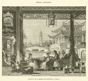 Interior de la casa de un mandarín en Pekín (grabado)